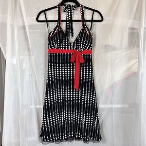 Vintage 90s midi dress Small polka dot pinup bow halter neck retro betty boop